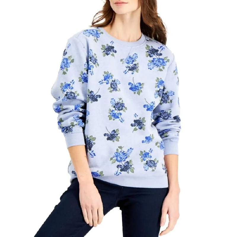 Karen Scott Women's Floral-Print Sweatshirt Blue Size Large