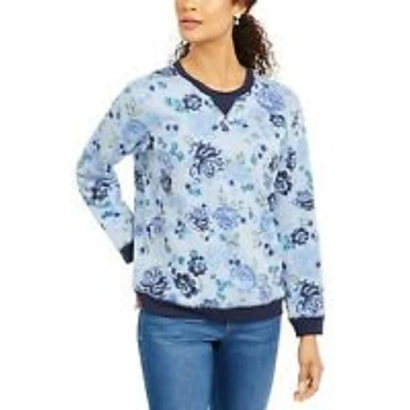 Karen Scott Women's Sport Key Garden Fleece Sweatshirt Blue Size Large