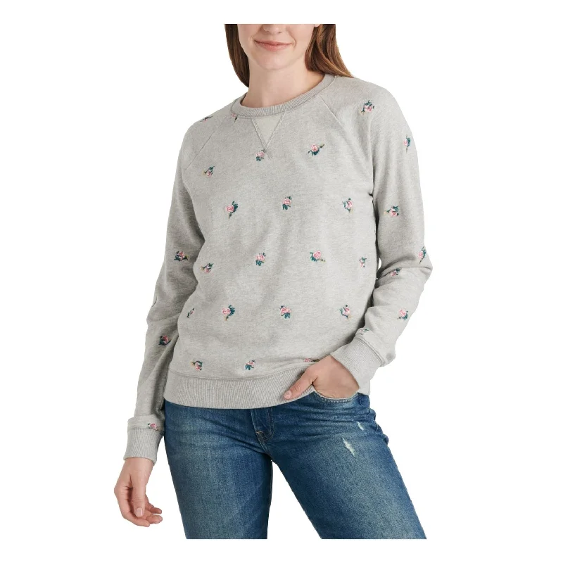 Lucky Brand Women's Embroidered Comfortable Sweatshirt Gray Size XS