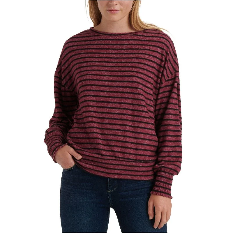 Lucky Brand Women's Striped Smocked-Cuff Sweatshirt Red Size Small