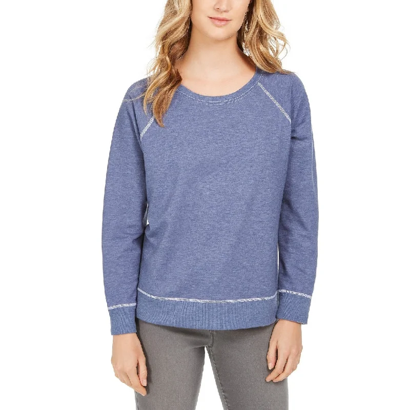 Style & Co Women's Contrast-Stitched Sweatshirt Blue Size Medium