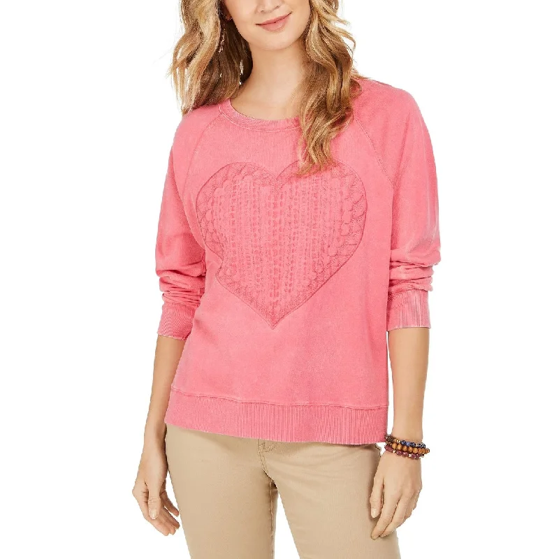 Style & Co Women's Heart-Trim Cotton Sweatshirt Pink Size Medium