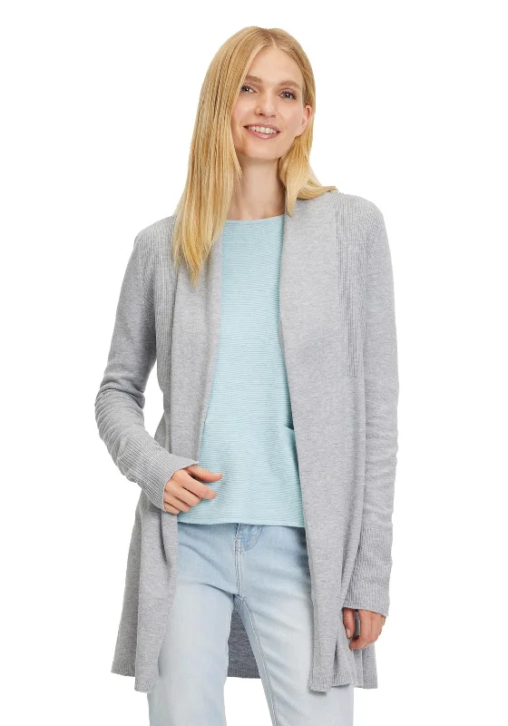 Betty Barclay Fine Knit Ribbed Open Cardigan, Silver