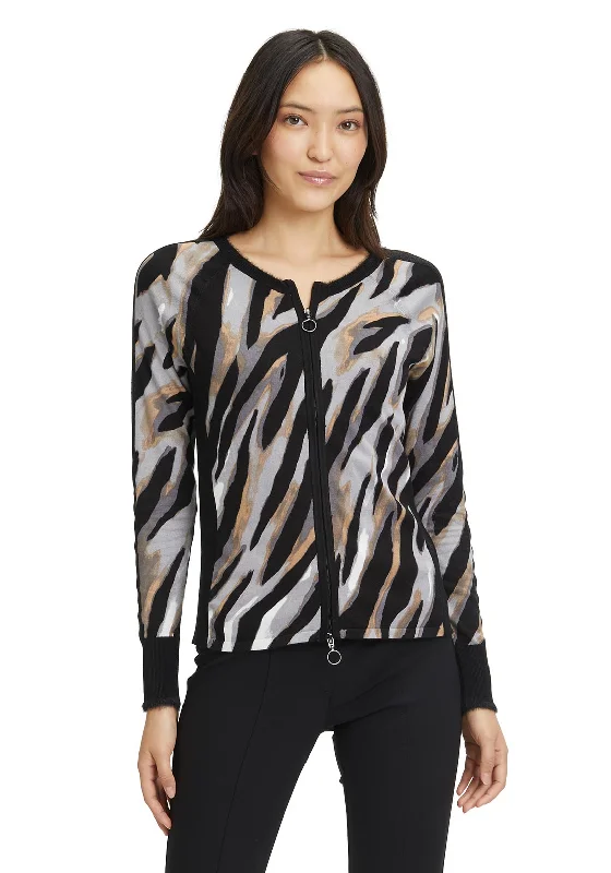 Betty Barclay Tiger Print Fine Zip Cardigan, Black Multi