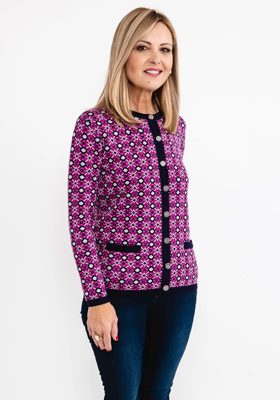 Castle of Ireland Geo Pattern Knit Cardigan, Purple