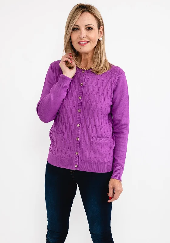 Castle of Ireland Embossed Pattern Fine Cardigan, Purple