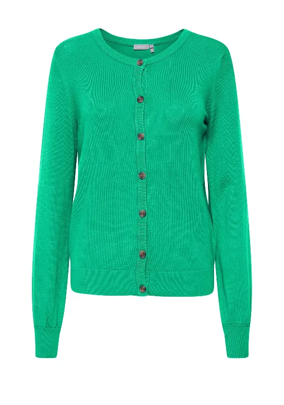 Fransa Fine Knit Buttoned Cardigan, Emerald