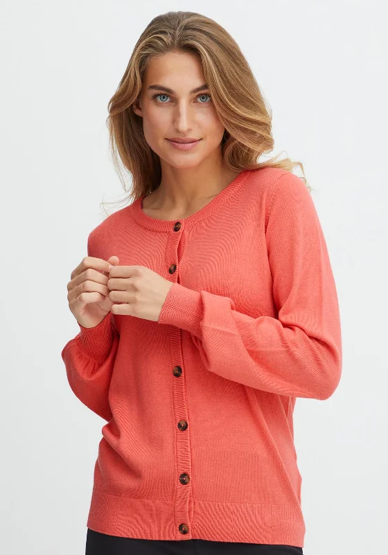 Fransa Fine Knit Buttoned Cardigan, Coral