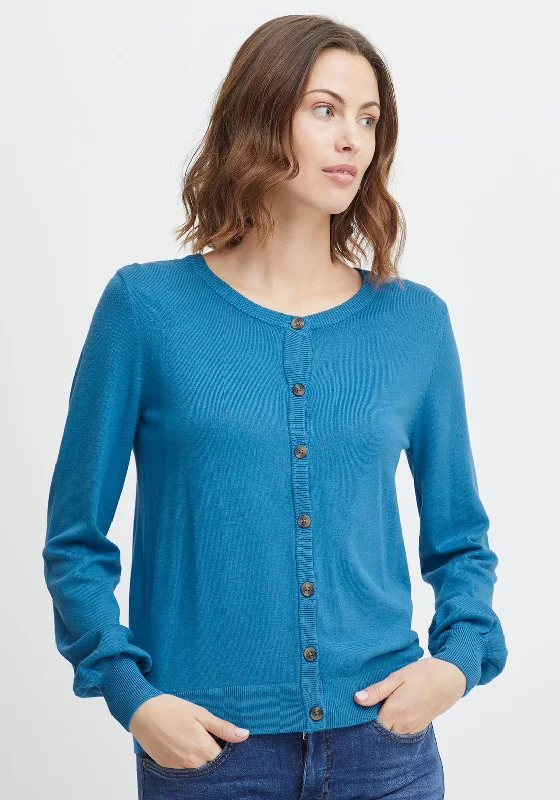 Fransa Fine Knit Buttoned Cardigan, Azure Blue