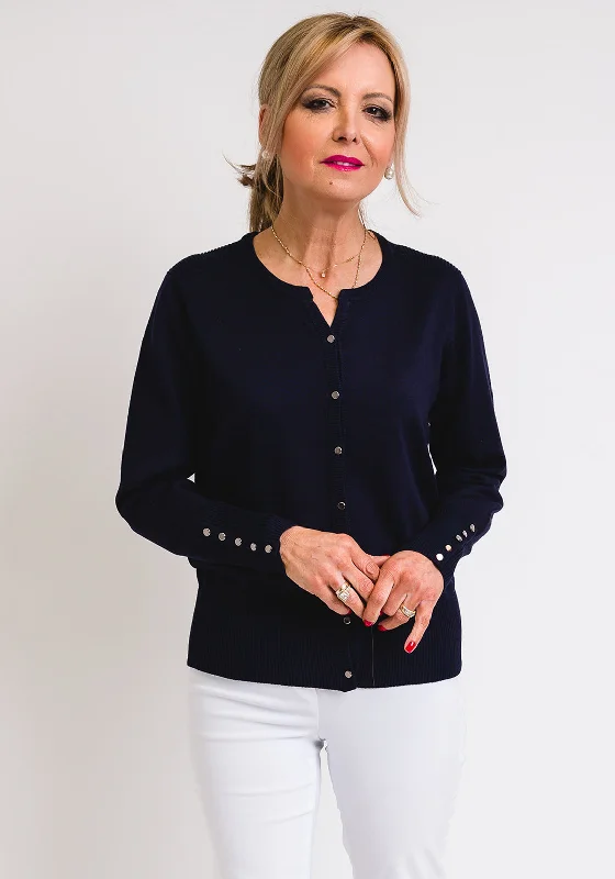 Micha Button Trim Fine Knit Cardigan, Navy