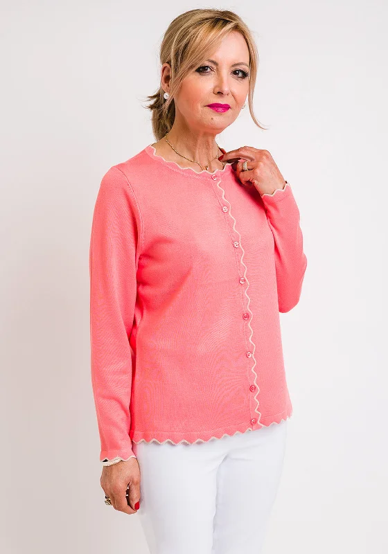 Micha Scallop Trim Cardigan, Coral