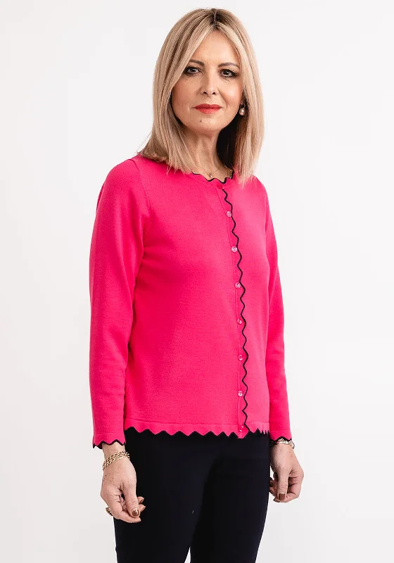 Micha Contrast Trim Fine Knit Cardigan, Fuchsia