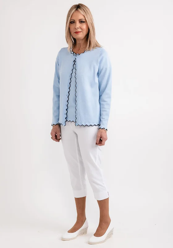 Micha Contrast Trim Fine Knit Cardigan, Light Blue