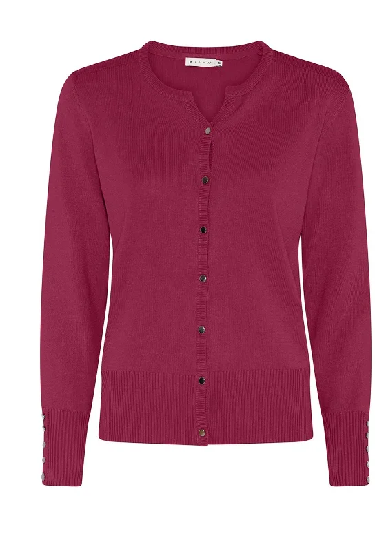 Micha Round Neck Fine Cardigan, Wine