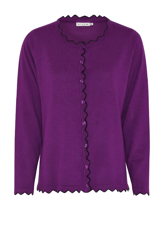 Micha Geometric Cut Trim Fine Cardigan, Purple