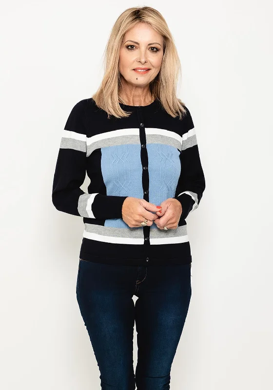 Micha Colour Block Fine Short Cardigan, Navy Multi