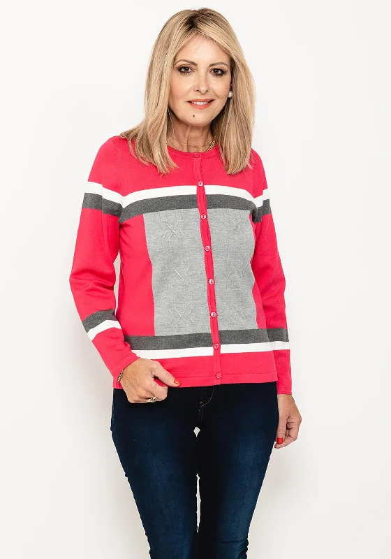 Micha Colour Block Fine Short Cardigan, Pink Multi