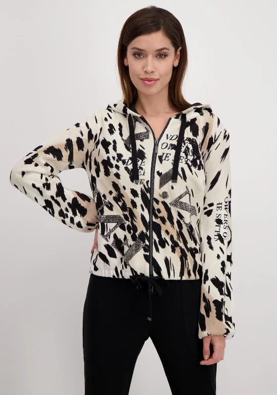 Monari Animal Print Rhinestone Zip Cardigan, Beige & Black