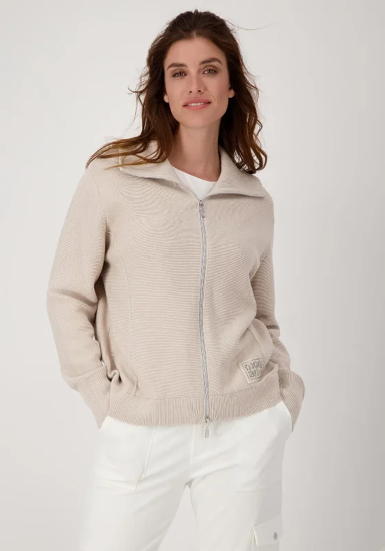 Monari Wing Collar Zipped Cardigan, Beige