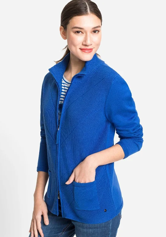 Olsen Eva Ribbed Zip Knit Cardigan, Cobalt Blue