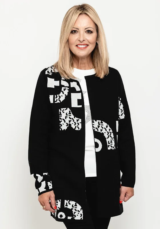 Rabe Abstract Open Cardigan, Black & Light Grey