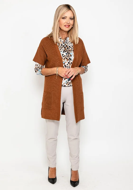 Rabe Short Sleeve Long Knit Cardigan, Brown