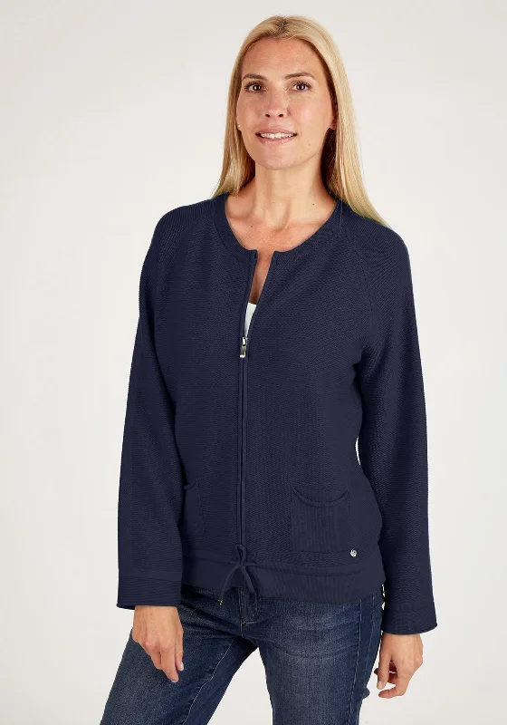 Rabe Ribbed Knit Zip Cardigan, Navy