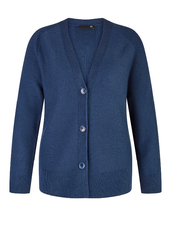 Rabe V Neck Rib Trim Cardigan, Navy