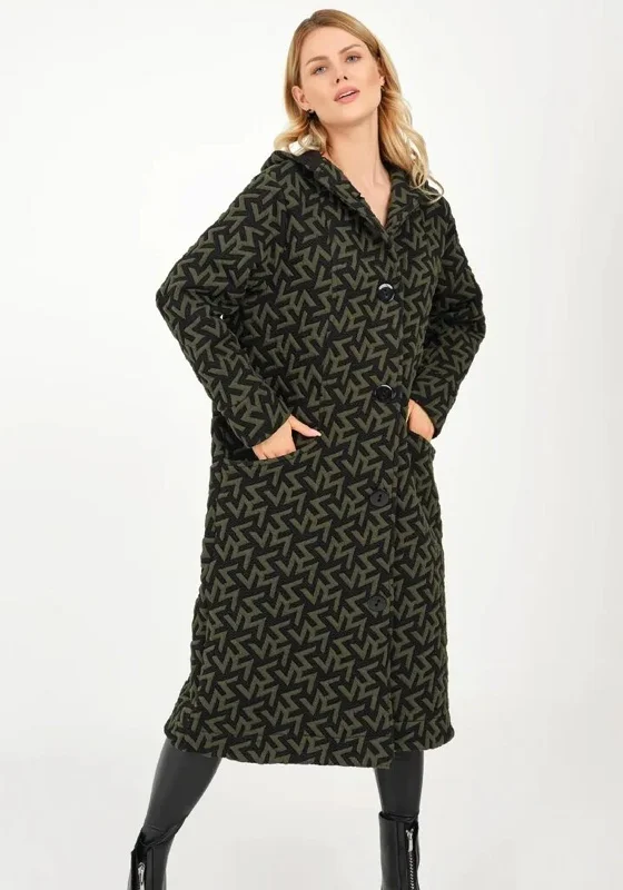 Ever Sassy Patterned Hooded Cardigan, Black Multi