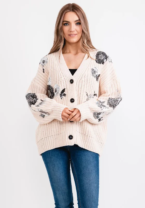 Seventy1 One Size Chunky Knit Sequin Cardigan, Cream