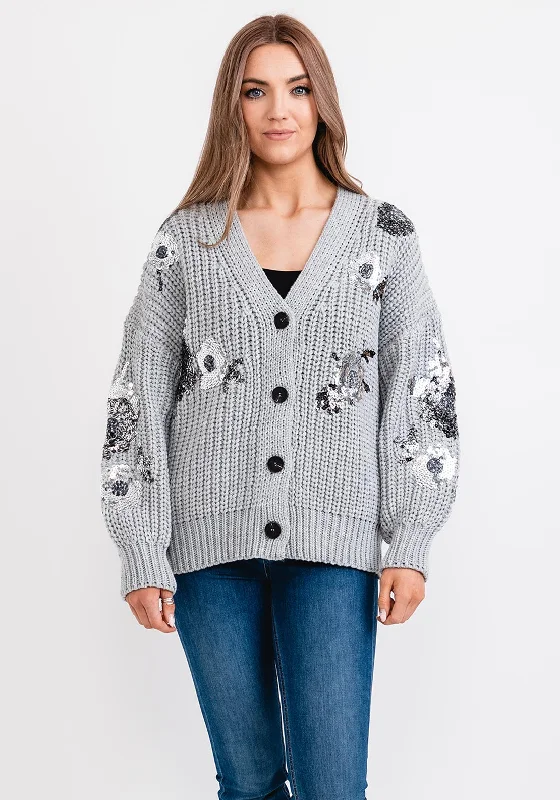 Seventy1 One Size Chunky Knit Sequin Cardigan, Grey