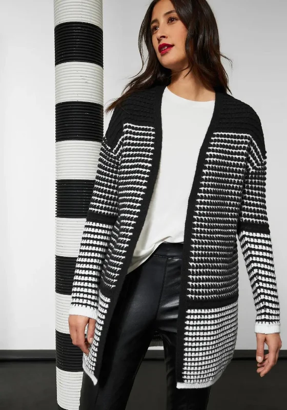 Street One Woven Long Knit Cardigan, Black & White