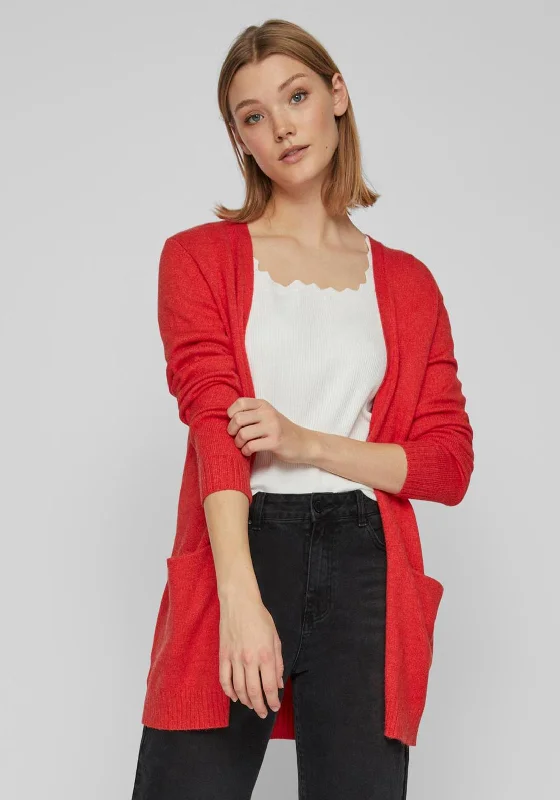 Vila Soft Knit Open Cardigan, Flame Scarlet