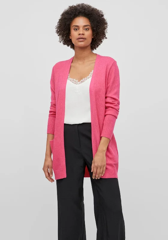 Vila Soft Knit Open Cardigan, Pink Yarrow