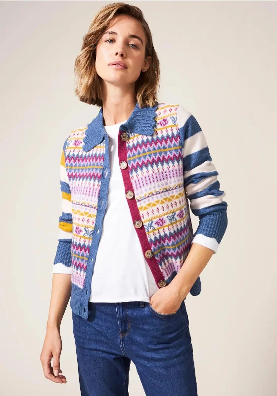 White Stuff Fairisle Mix Stripe Cardigan, Blue Multi