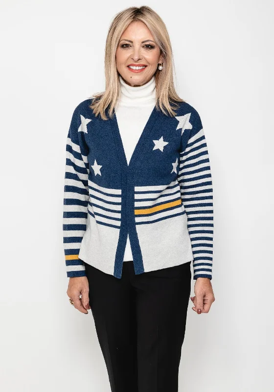 White Stuff Reversible Star Stripe Knit Cardigan, Grey Multi