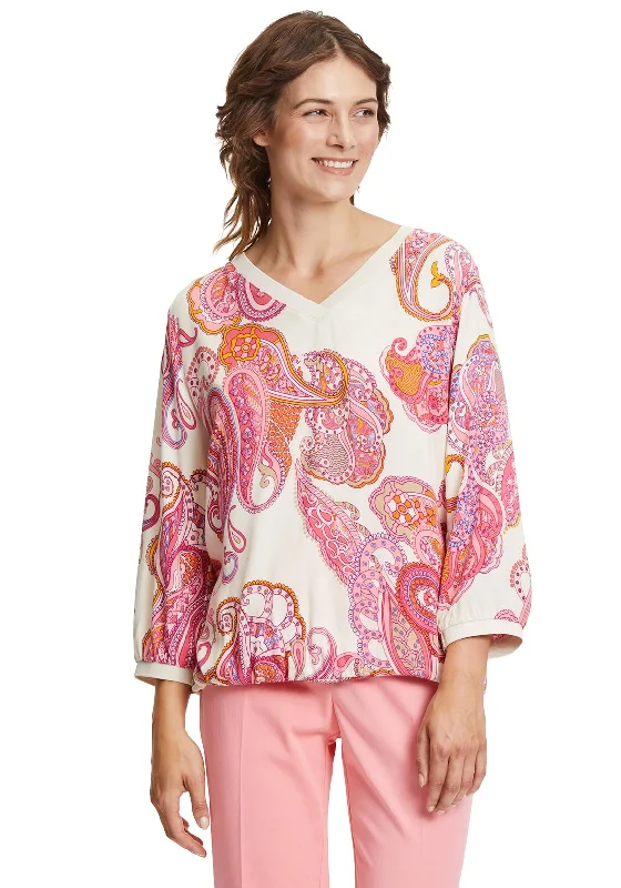 Betty Barclay Paisley Print V Neck Top, Pink Multi