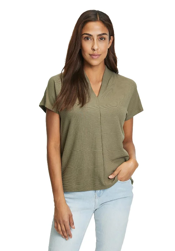 Betty Barclay V Neck Ribbed Top, Khaki