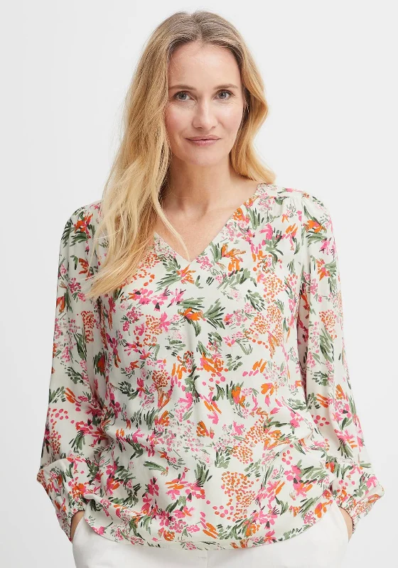 Fransa V Neck Floral Top, White Multi