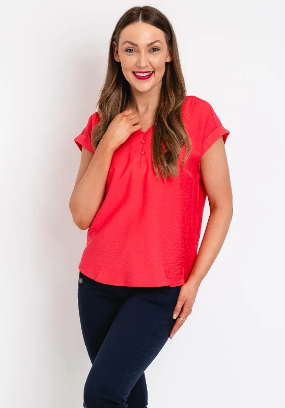 Fransa Hot Crepe V Neck Top, Raspberry