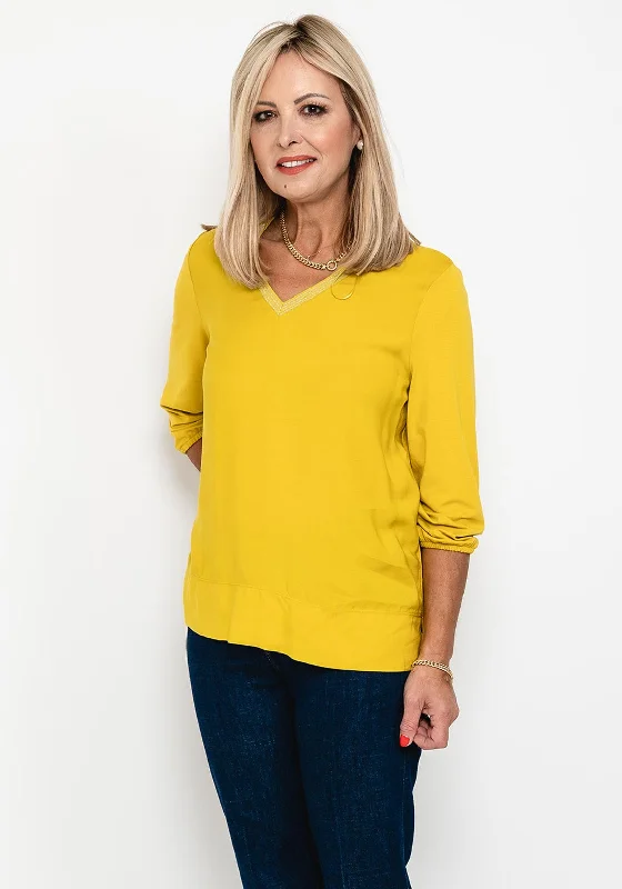 Gerry Weber Metallic V Neck Top, Mustard