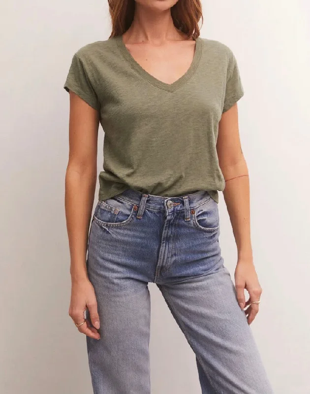 Modern V Neck Tee - Evergreen