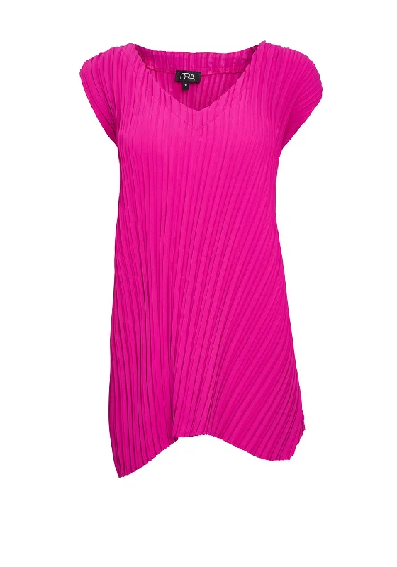 Ora Pleated V Neck Top, Fuchsia