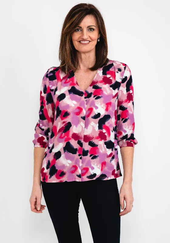 Sandwich Leopard Print V Neck Top, Pink Multi