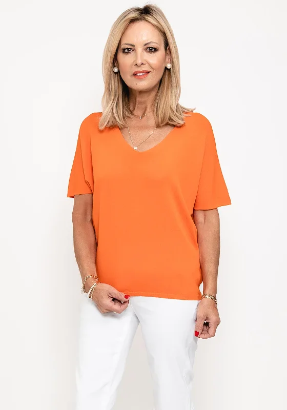 Seventy1 One Size V Neck Fine Knit Top, Orange