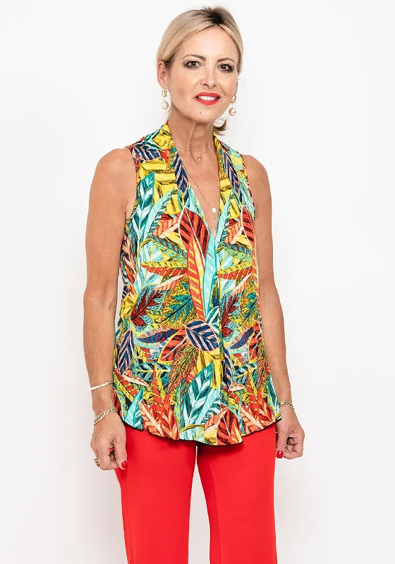 Seventy1 Sleeveless V Neck Leaf Print Top, Multi