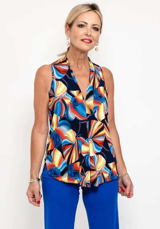 Seventy1 Sleeveless V Neck Print Top, Navy Multi