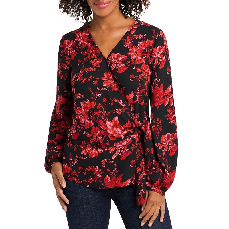 Womens Floral V Neck Wrap Top