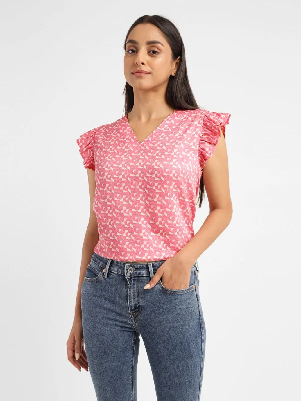 Women's Geometric Pink V Neck Top