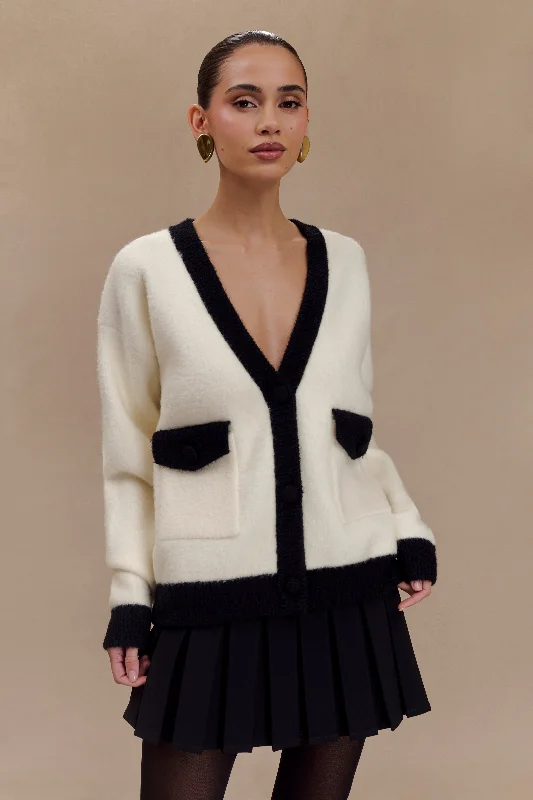 Evangeline Oversized Knit Cardigan - Black/White